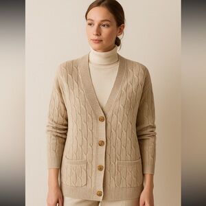 Bognar Blu Taupe Cable Knit Long Cardigan — Made in Italy